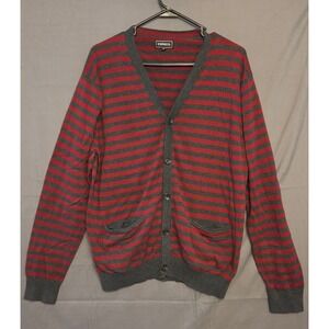 Express Striped Button Up Cardigan Sweater Mens Size XL Red Gray